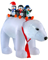 Pre-Lit Inflatable Polar Bear and Penguins, 6 ft