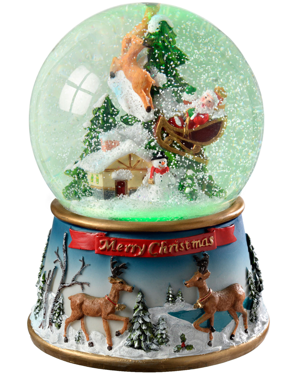 Colour Changing Musical Snow Globe, 19.5 cm - Multi-Colour, Santa Sleigh