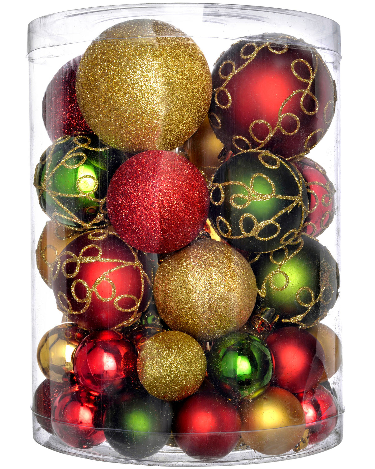 Red, Gold and Green Shatterproof Baubles, 50 Pack