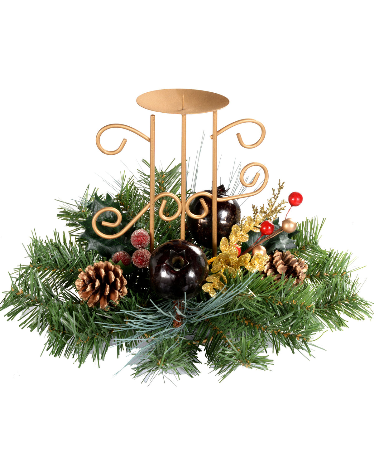 Single Pillar Decorated Candle Holder, Red/Gold