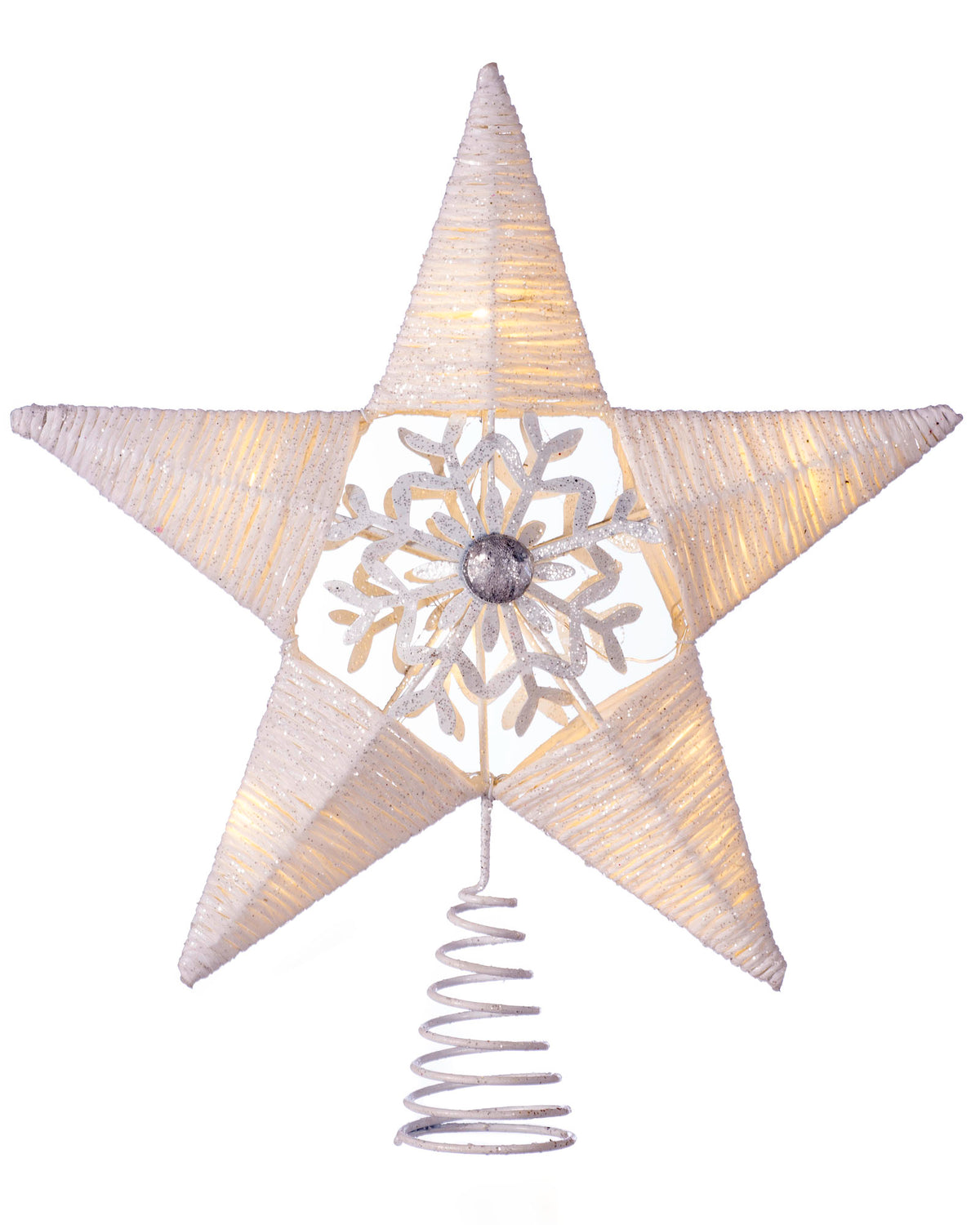 Pre-Lit Snowflake Christmas Tree Topper, White, 31 cm
