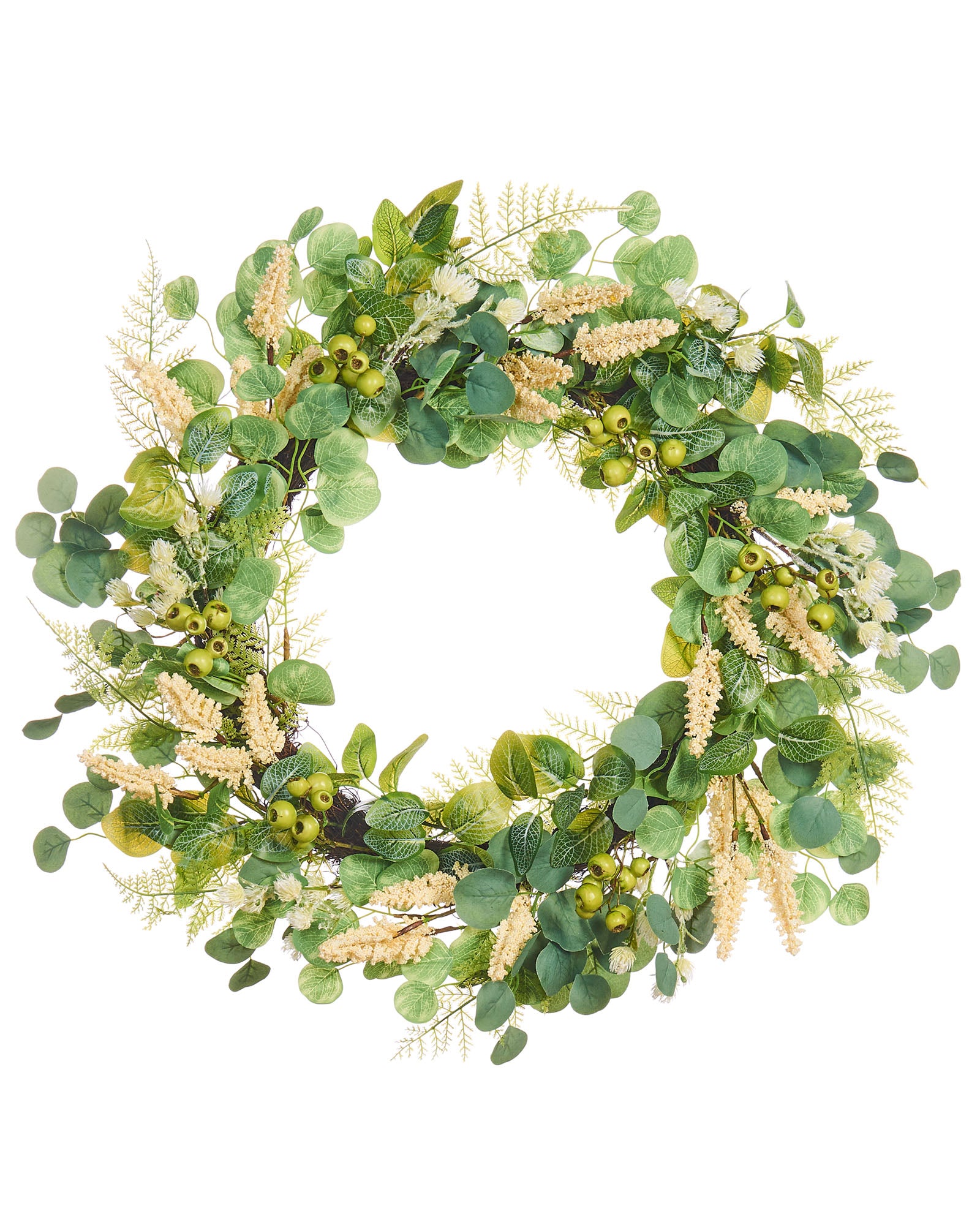 Artificial Floral Eucalyptus Spring Wreath, Cream, 28 Inch