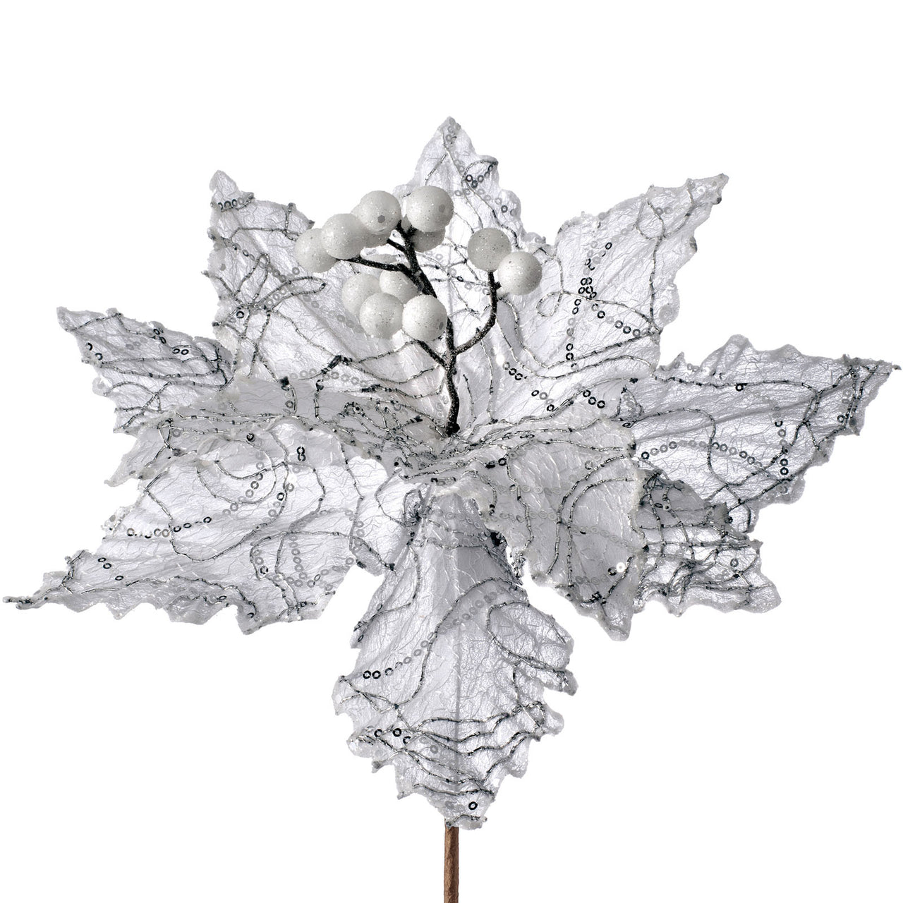 Artificial Poinsettia Flower, White, 32 cm