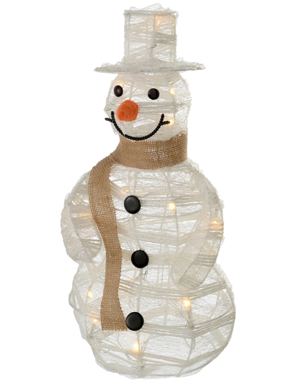 Pre-Lit Paper String and Gauze Snowman, 40 cm