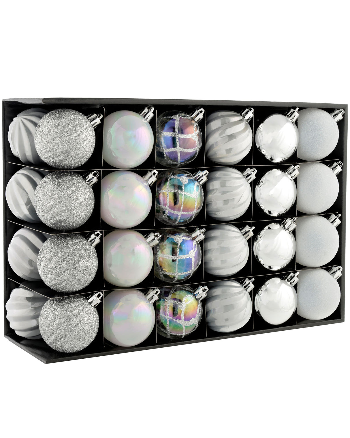 Silver Shatterproof Baubles, 48 Pack