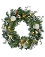 Pre-Lit Decorated Wreath, Silver Ice, 60 cm