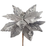 Artificial Poinsettia Flower, Silver, 29 cm