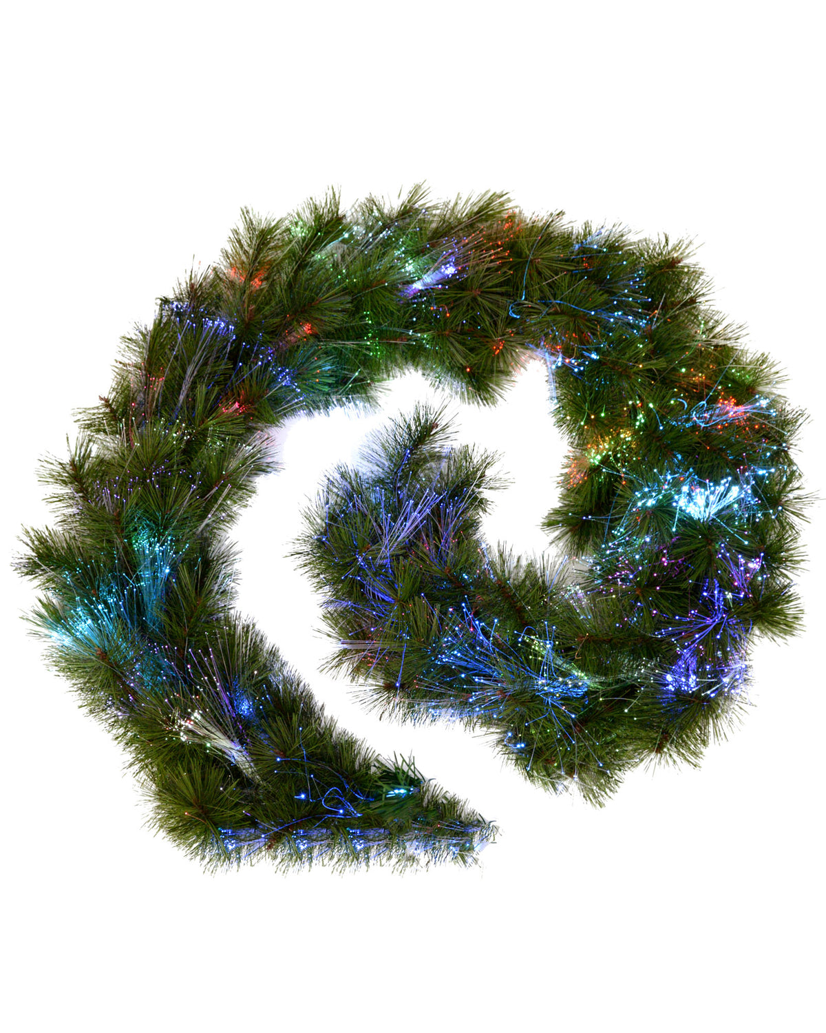 Pre-Lit Pine Needle Garland with Multi-Colour Fibre Optic Lights, 6.5 ft