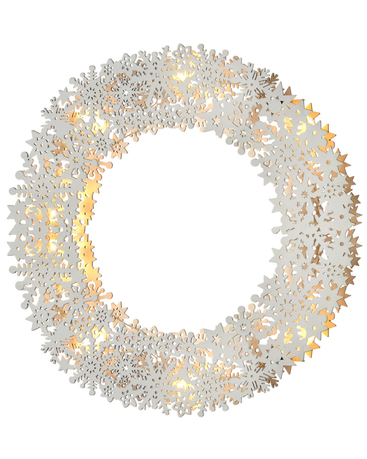 Pre-Lit Wooden Snowflake Wreath, 32 cm
