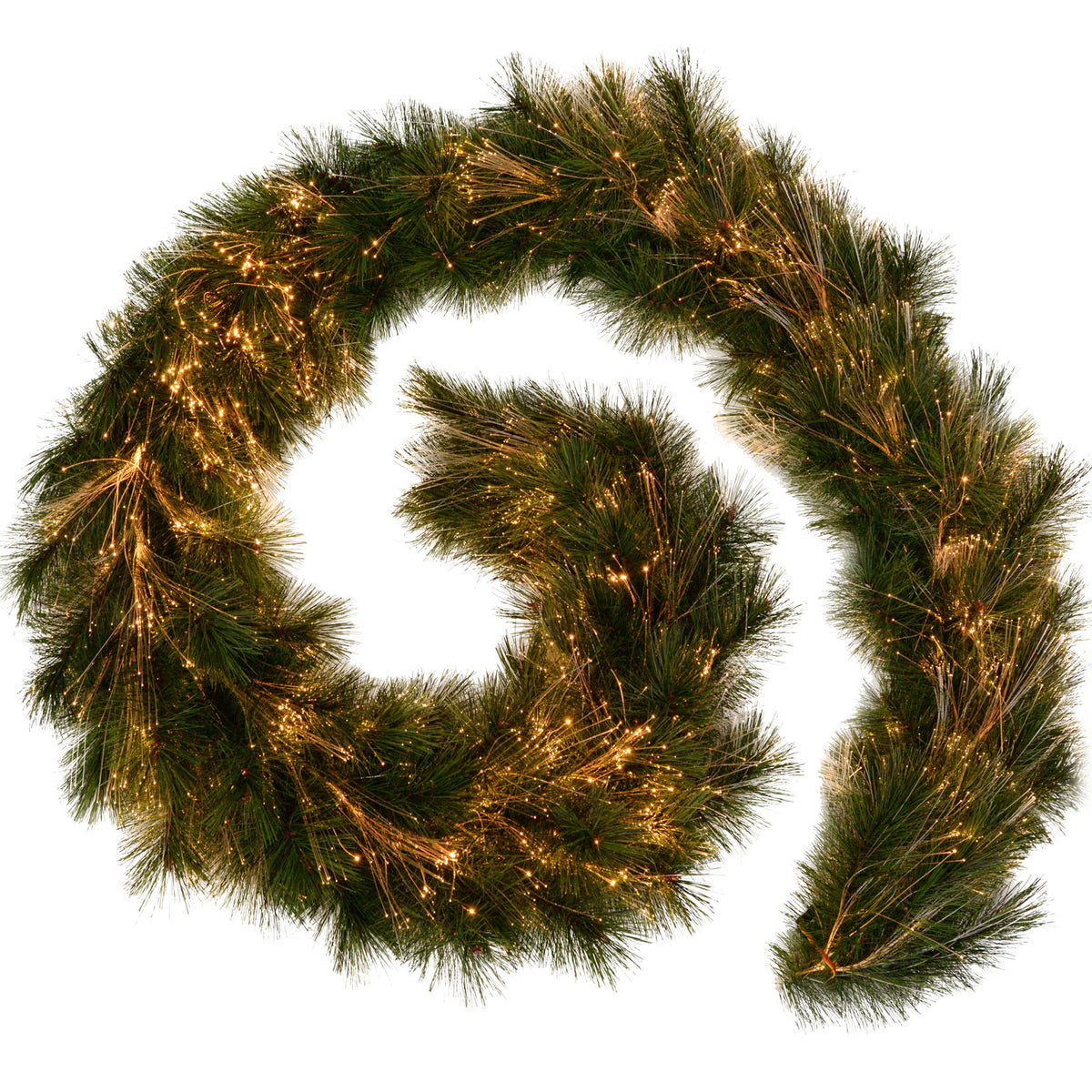 Pre-Lit Pine Needle Garland with Warm White Fibre Optic Lights, 6.5 ft