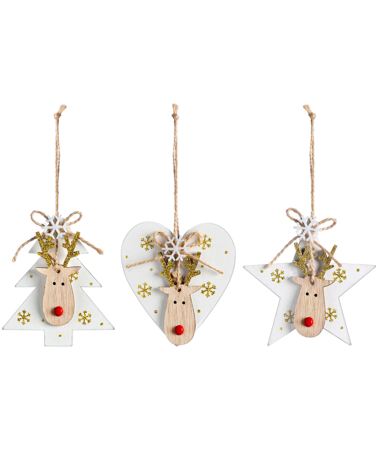 Set of 6 Hanging Christmas Decorations 9cm, White