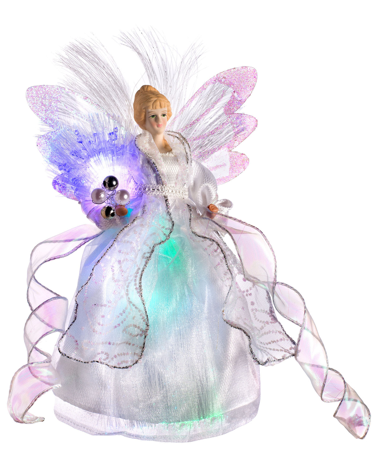 Fibre Optic Angel Christmas Tree Topper, White, 30 cm