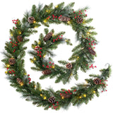 Pre-Lit Berries & Pinecone Decorated Garland, Frosted, 9 ft