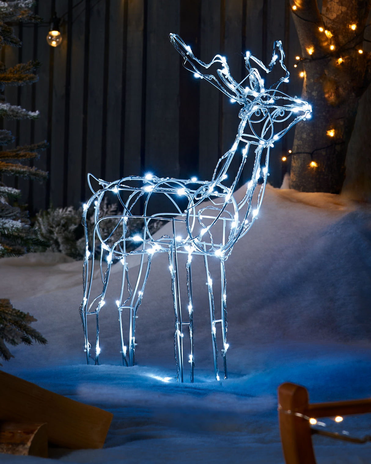 3D Twinkling Standing Reindeer Silhouette, White, 78 cm