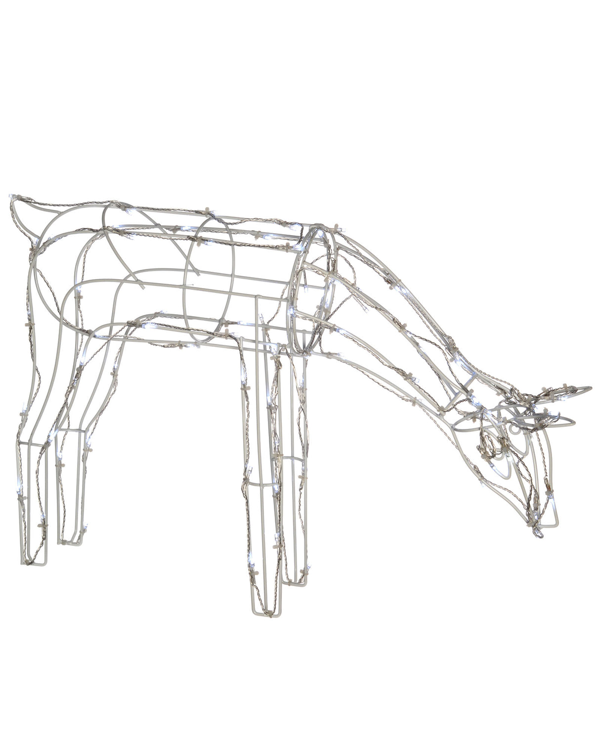 3D Twinkling Grazing Reindeer Silhouette, White, 68 cm
