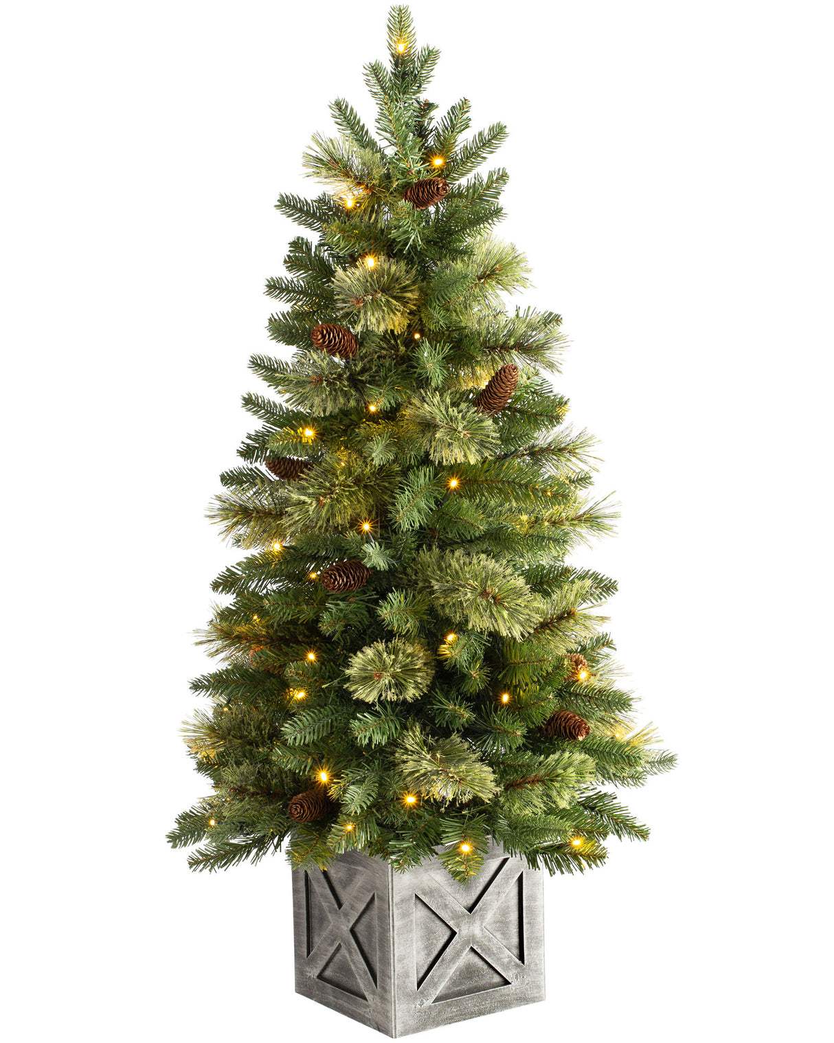 Pre-Lit Natural Pine Potted Christmas Tree, 3.5 ft