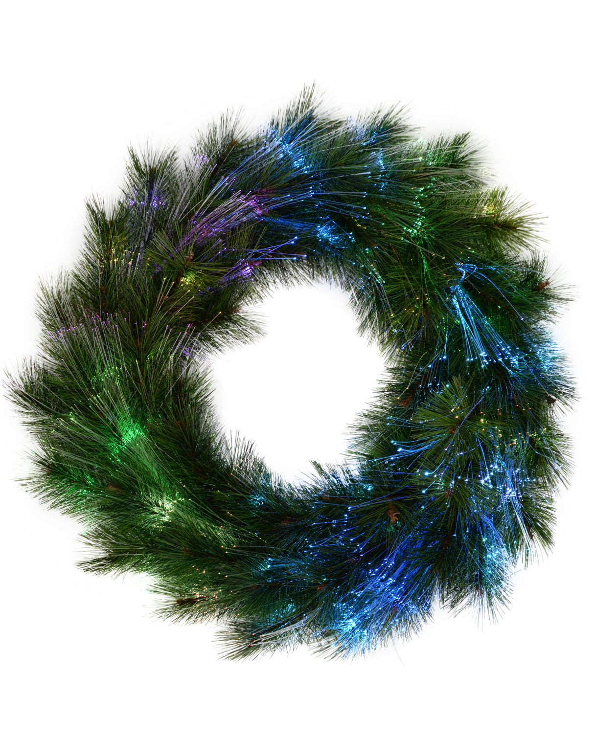 Pre-Lit Fibre Optic Pine Needle Wreath, Multi-Coloured, 60 cm