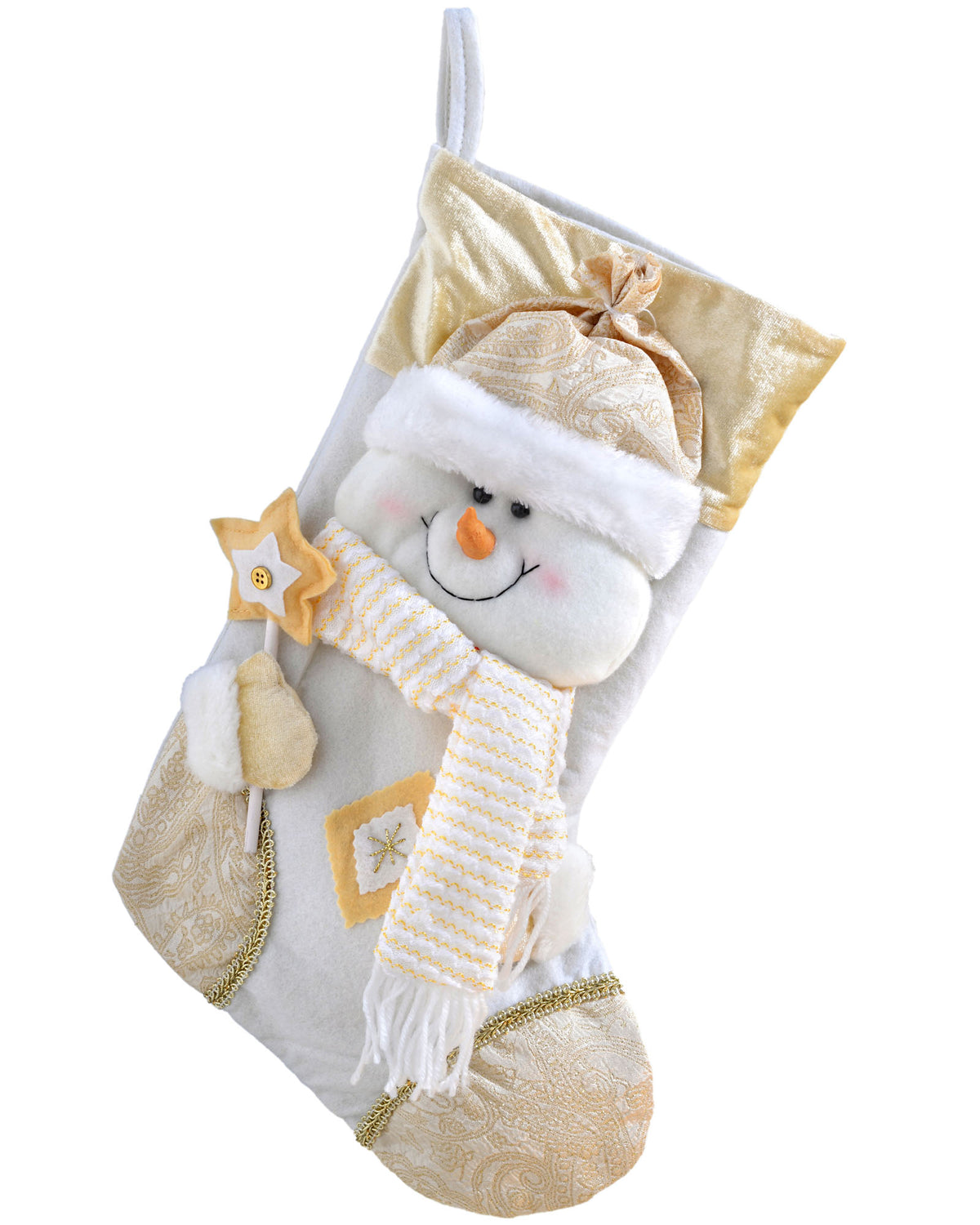 Snowman Stocking, Cream/Gold, 48 cm