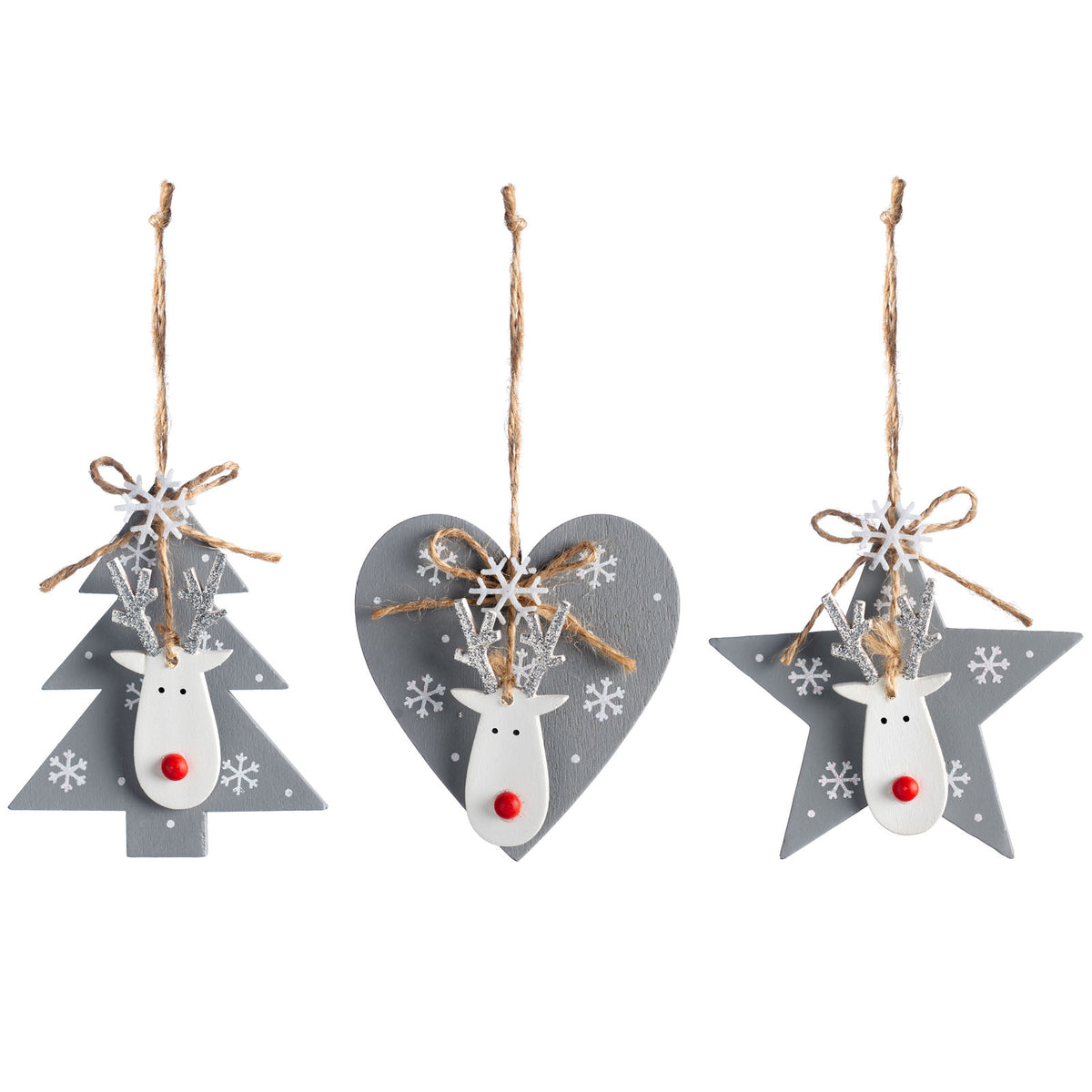 Set of 6 Hanging Christmas Decorations 9cm, Grey – We R Christmas