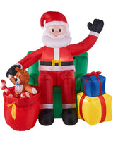 Pre-Lit Inflatable Santa with Present Stack, 5 ft