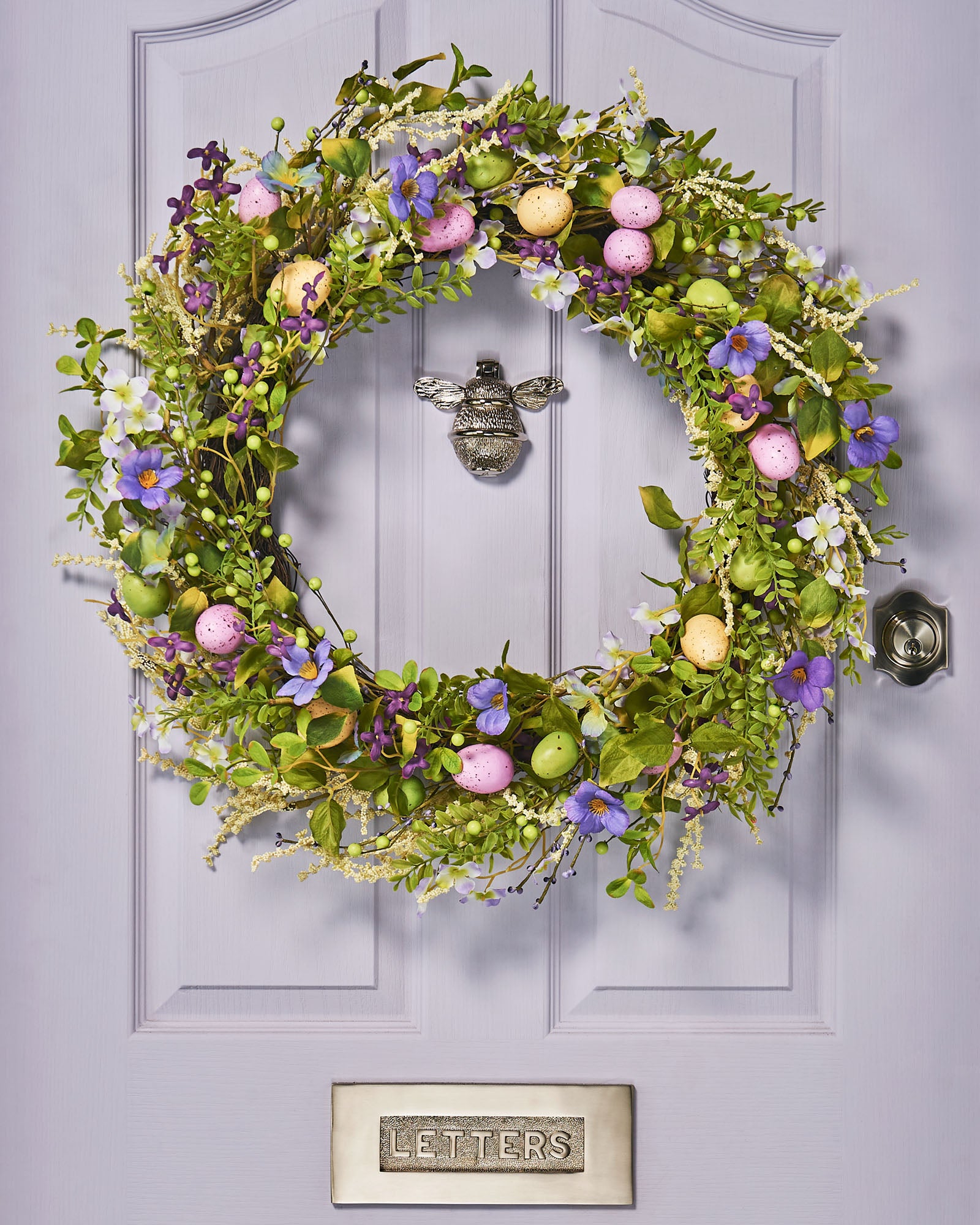 Artificial Floral Egg Spring Wreath, Purple, 28 Inch