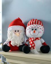 Set of 2 Santa & Snowman Figurine, Red/White, 30 cm