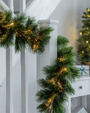 Pre-Lit Pine Needle Garland with Warm White Fibre Optic Lights, 6.5 ft