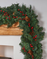 Extra-Thick Mixed Pine Garland with Pinecones and Berries, 9 ft