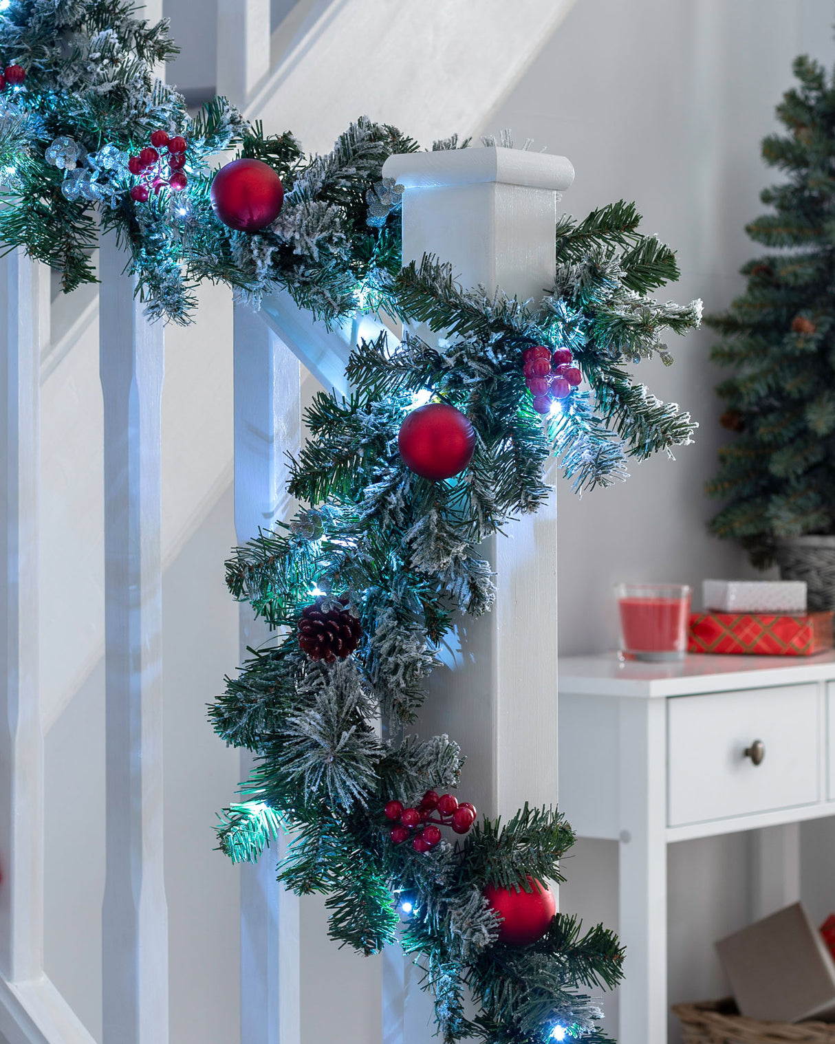 Pre-Lit Frosted Decorated Garland, 9 ft