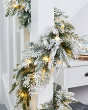 Pre-Lit Snow-Flocked Fir Garland, 18 ft