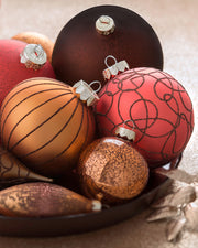 3 Copper Glass Baubles, 11 cm