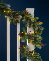 Pre-Lit Berries & Pinecone Decorated Garland, Frosted, 9 ft