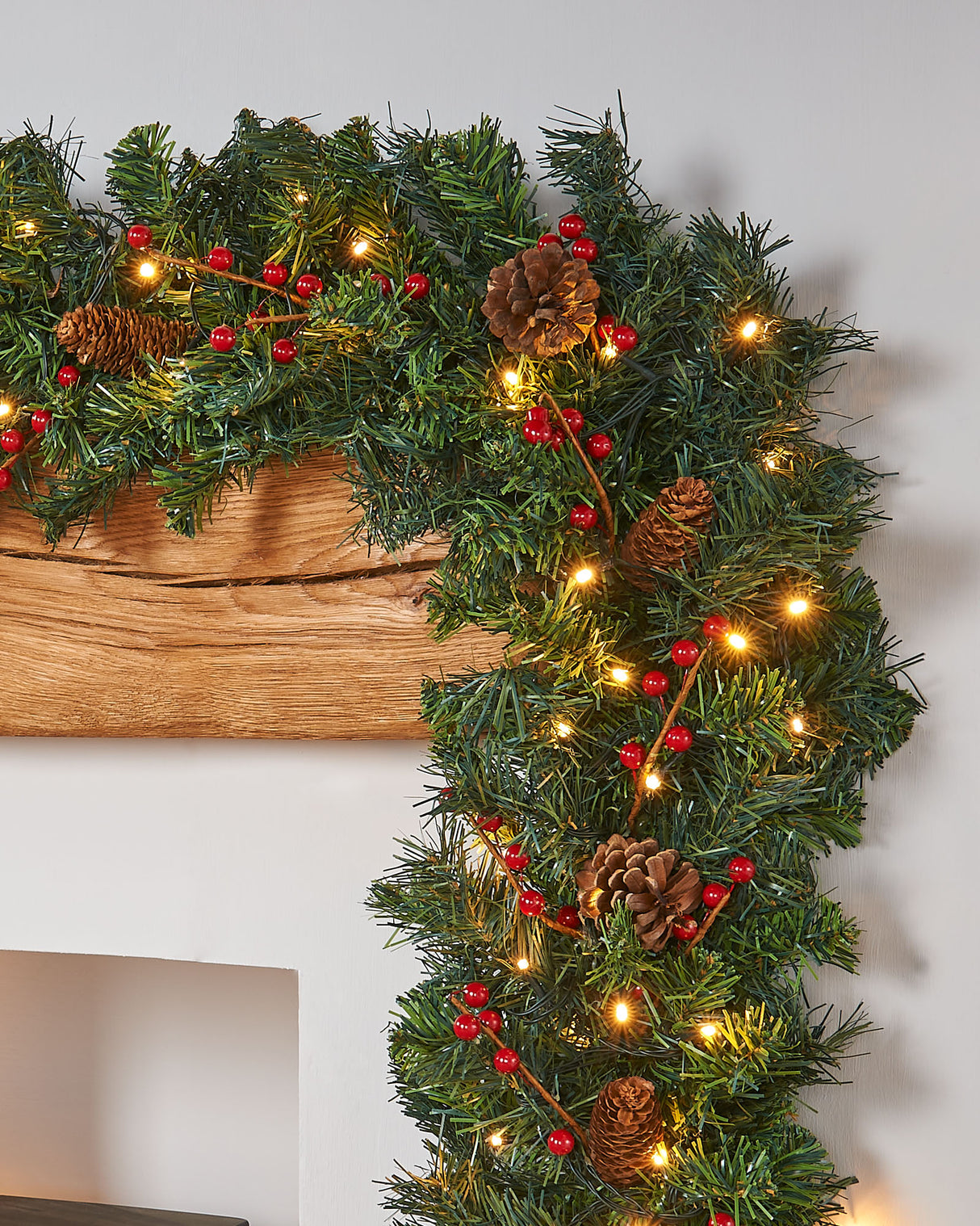 Pre-Lit Extra-Thick Mixed Pine Garland with Pinecones and Berries, 9 ft