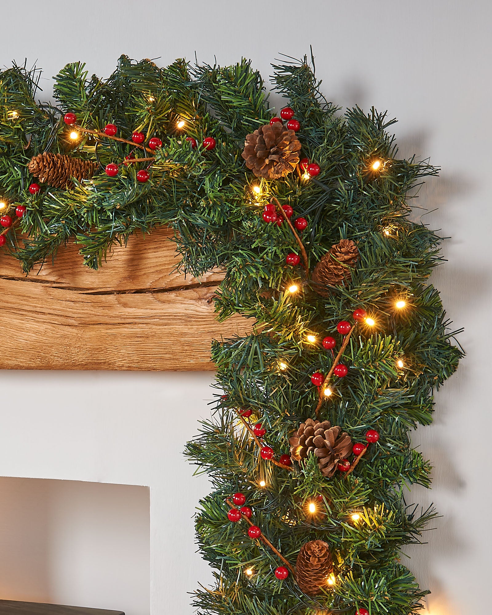 Pre-Lit Extra Thick Mixed Pine Garland, Pinecones & Berries, 9 ft