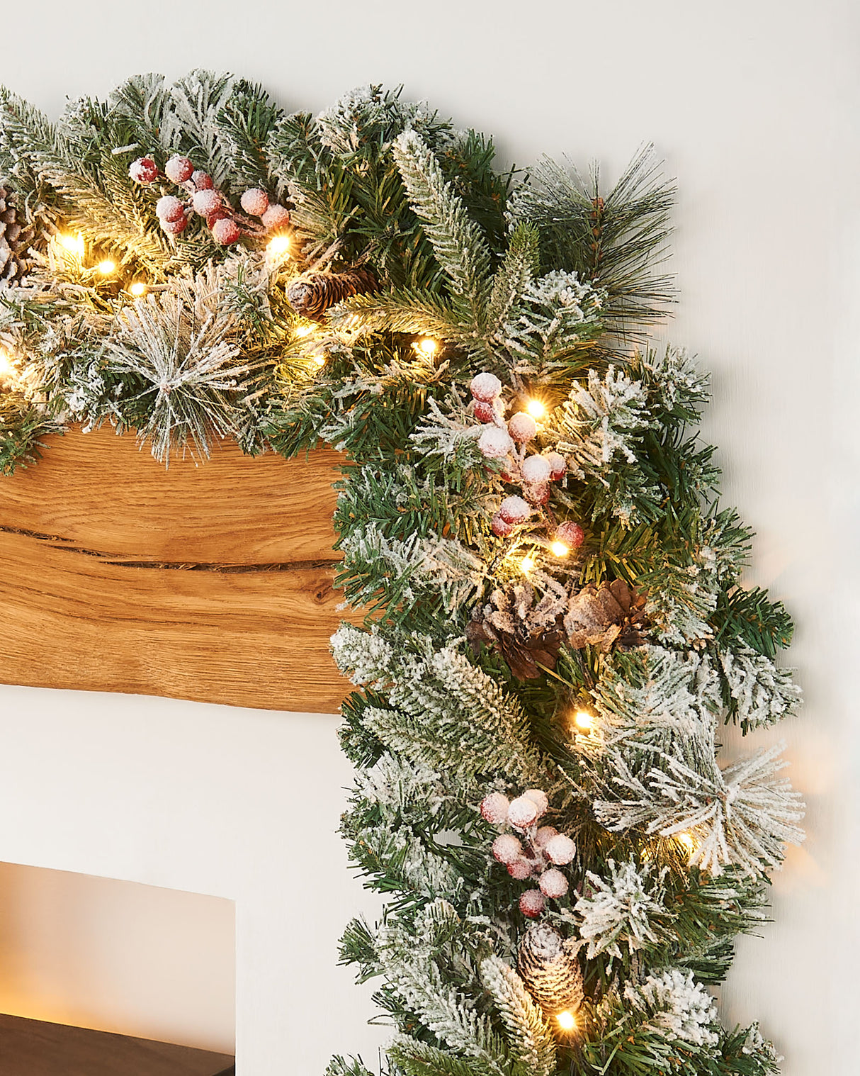 Pre-Lit Extra-Thick Mixed Pine Snow Flocked Garland, 9 ft