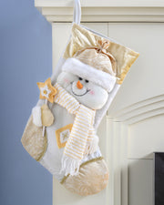 Snowman Stocking, Cream/Gold, 48 cm