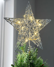 Pre-Lit Star Christmas Tree Topper, Silver, 31 cm