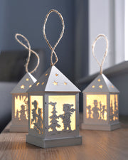 3 Pre-Lit Wooden Hanging Lantern Baubles