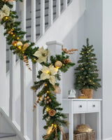 Pre-Lit Multi-Function Decorated Garland, Cream/Gold, 9 ft