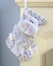 Reindeer Stocking, White/Silver, 48 cm