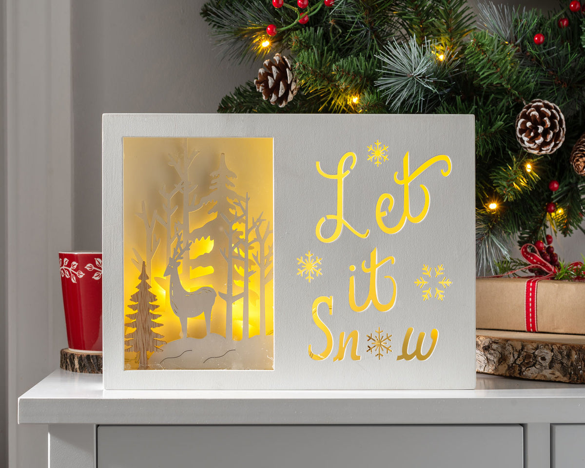 Let it Snow Winter Scene, White, 30 cm