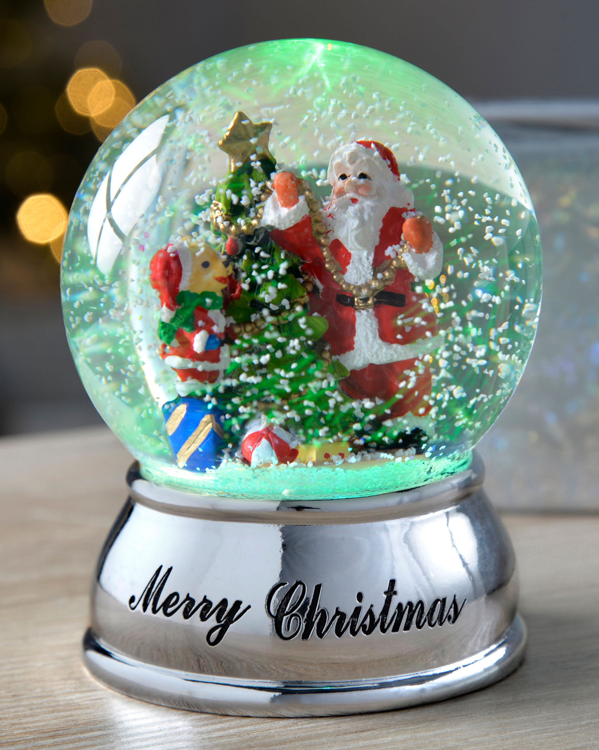 Colour Changing Merry Christmas Snowglobe, 10 cm