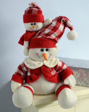 Set of 2 Sitting Snowmen Figurines, 25 cm