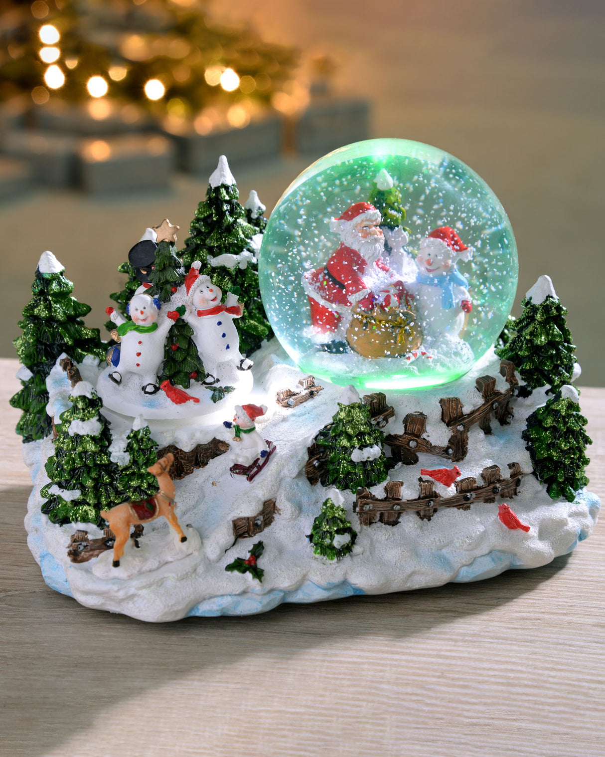 Pre-Lit Santa & Snowman Snow Globe, 20 cm