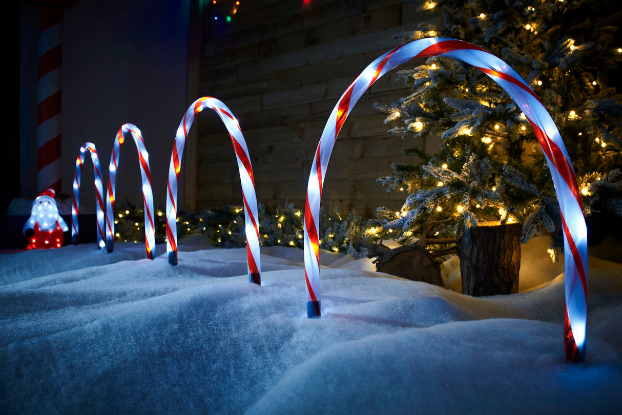 Set of 4  Candy Cane Arch Pathway Stake Lights, 50 cm
