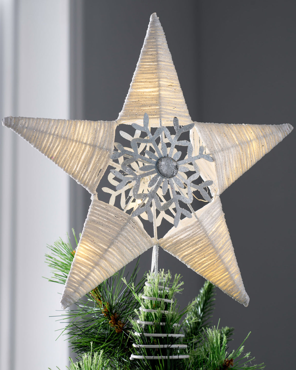 Pre-Lit Snowflake Christmas Tree Topper, White, 31 cm