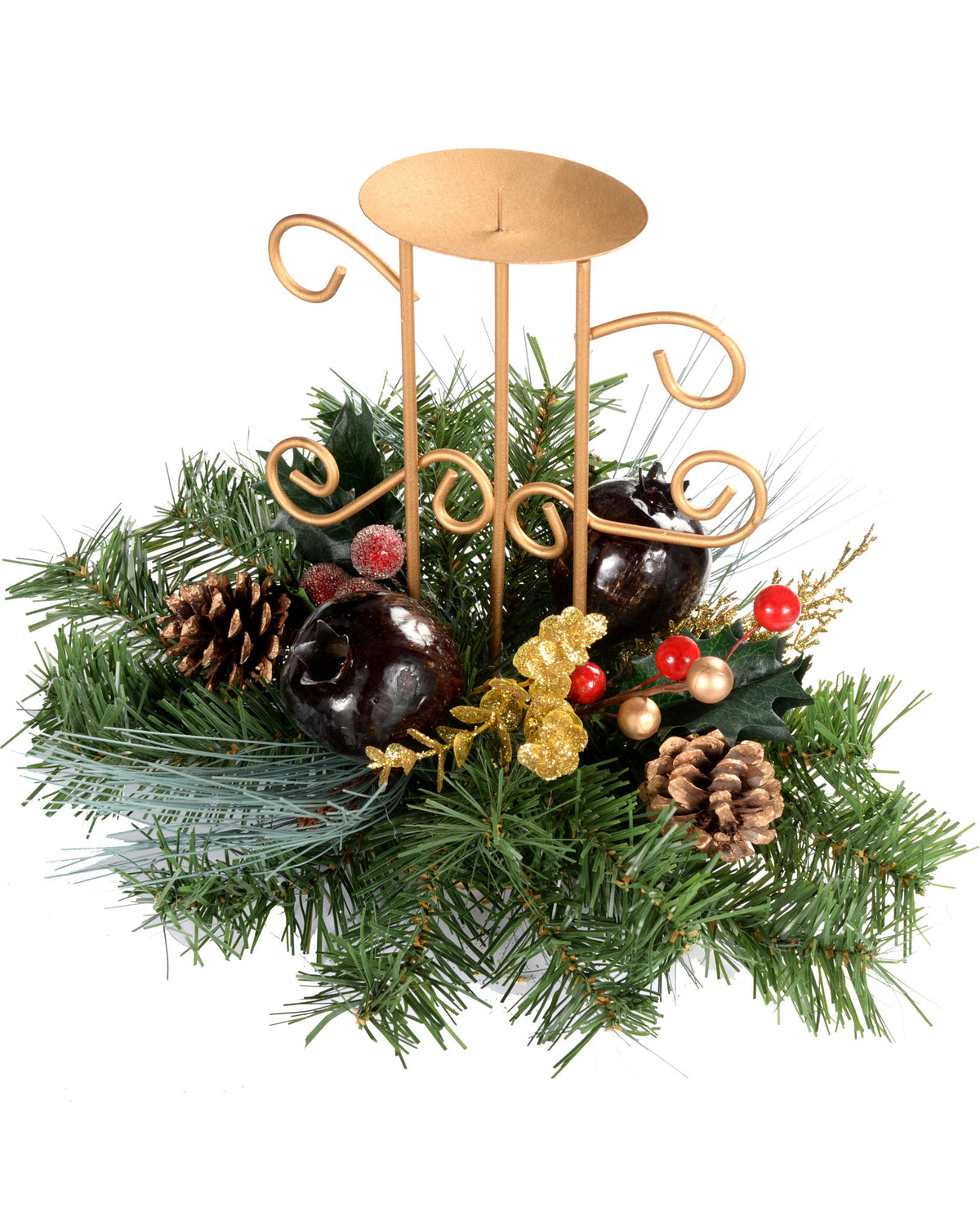 Single Pillar Decorated Candle Holder, Red/Gold