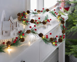 Pre-Lit 20 LED Berries and Pinecone Light String Garland, 6 ft