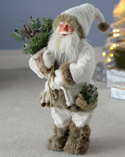 Standing Santa with Gift Sack Figurine, White/ Brown, 60 cm