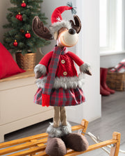 Standing Reindeer Figurine, Red and Tartan, 60 cm